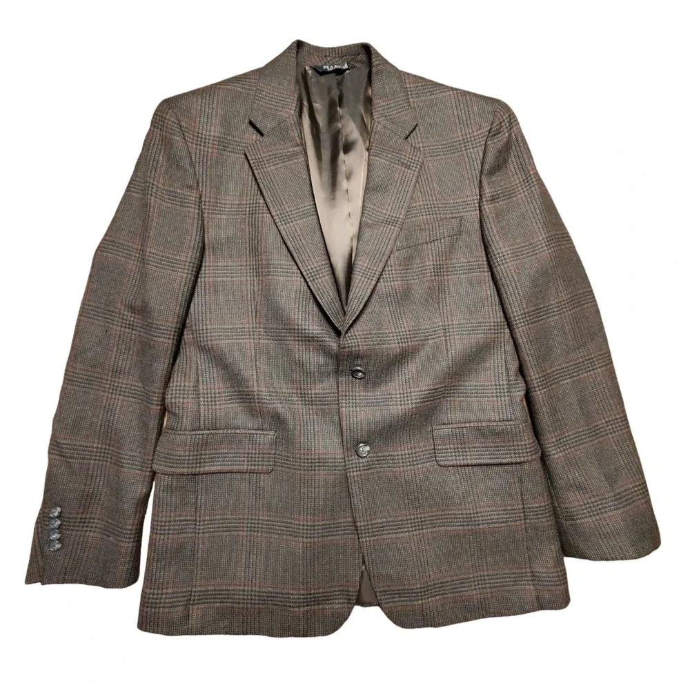 Jos. A. Bank Mens Dark Brown Plaid 100% Wool‎ Sport Coat Jacket Size 42 R